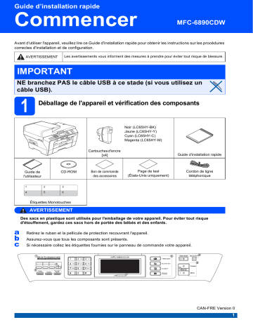 Brother MFC-6890CDW Inkjet Printer Guide d'installation rapide | Fixfr