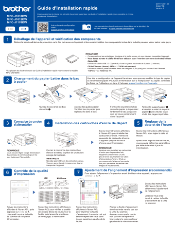MFC-J1170DW | Brother MFC-J1010DW Inkjet Printer Guide d'installation rapide | Fixfr