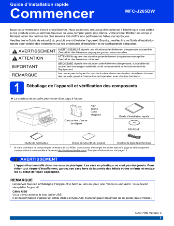 Brother MFC-J285DW Inkjet Printer Guide d'installation rapide | Fixfr