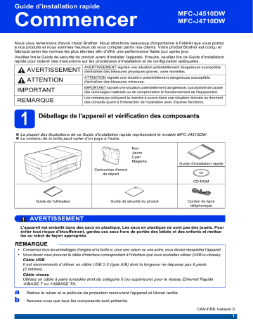 MFC-J4510DW | Brother MFC-J4710DW Inkjet Printer Guide d'installation rapide | Fixfr