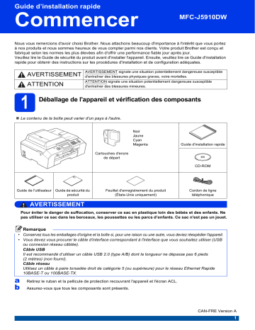 Brother MFC-J5910DW Inkjet Printer Guide d'installation rapide | Fixfr