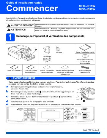 MFC-J630W | Brother MFC-J615W Inkjet Printer Guide d'installation rapide | Fixfr