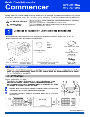 MFC-J6510DW | Brother MFC-J6710DW Inkjet Printer Guide d'installation rapide | Fixfr