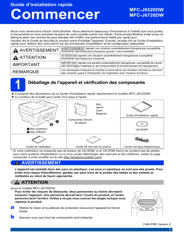 MFC-J6520DW | Brother MFC-J6720DW Inkjet Printer Guide d'installation rapide | Fixfr