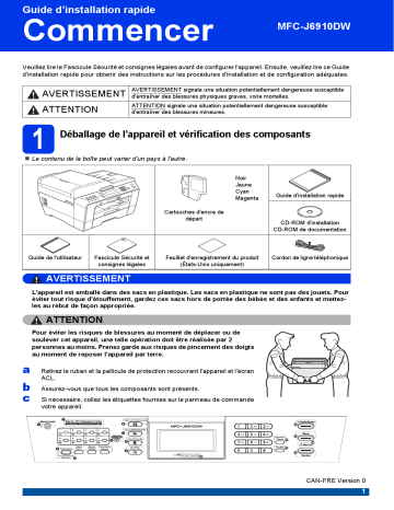 Brother MFC-J6910DW Inkjet Printer Guide d'installation rapide | Fixfr