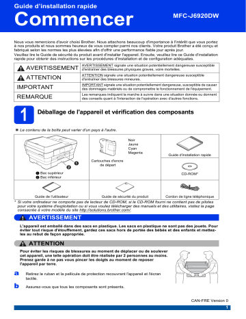 Brother MFC-J6920DW Inkjet Printer Guide d'installation rapide | Fixfr