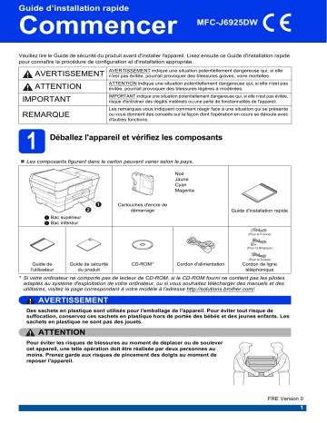 Brother MFC-J6925DW Inkjet Printer Guide d'installation rapide | Fixfr