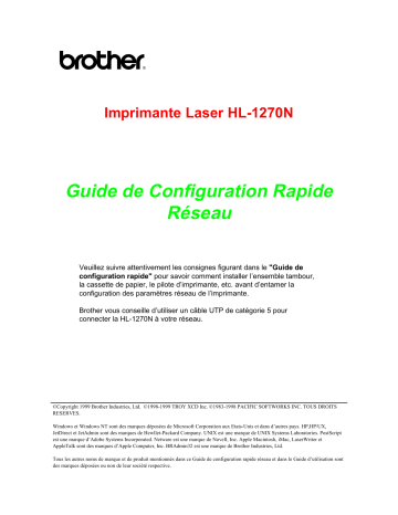 Brother HL-1270N Monochrome Laser Printer Guide d'installation rapide | Fixfr