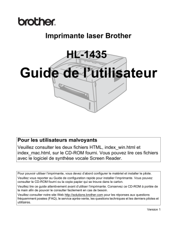 Brother HL-1435 Monochrome Laser Printer Manuel utilisateur | Fixfr