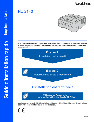 Brother HL-2140 Monochrome Laser Printer Guide d'installation rapide | Fixfr