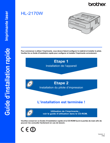 Brother HL-2170W Monochrome Laser Printer Guide d'installation rapide | Fixfr