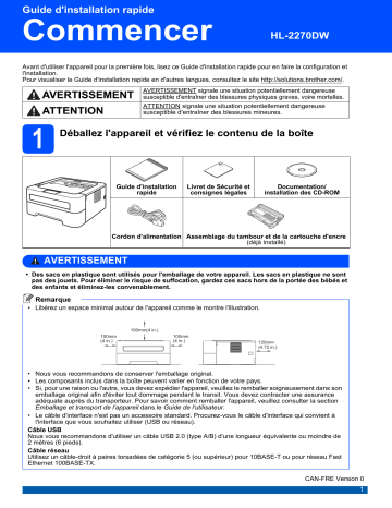 HL-2270DW | Brother HL-2275DW Monochrome Laser Printer Guide d'installation rapide | Fixfr