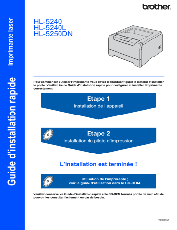 HL-5240 | Brother HL-5250DN Monochrome Laser Printer Guide d'installation rapide | Fixfr