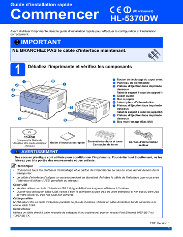 Brother HL-5370DW/HL-5370DWT Monochrome Laser Printer Guide d'installation rapide | Fixfr