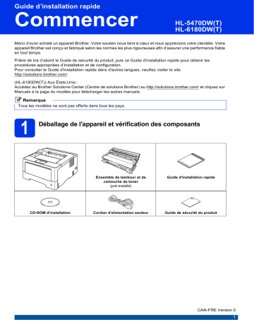 HL-6180DWT | HL-6180DW | Brother HL-5470DWT Monochrome Laser Printer Guide d'installation rapide | Fixfr