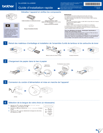 HL-L2350DW | HL-L2325DW | Brother HL-L2370DW(XL) Monochrome Laser Printer Guide d'installation rapide | Fixfr