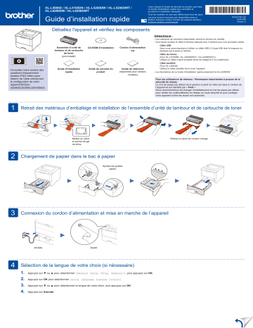 HL-L5000D | HL-L5200DW(T) | HL-L5100DN | Brother HL-L6200DW(T) Monochrome Laser Printer Guide d'installation rapide | Fixfr