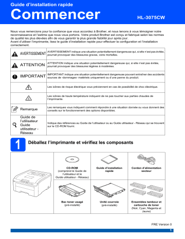 Brother HL-3075CW Color Printer Guide d'installation rapide | Fixfr