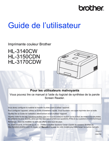 HL-3170CDW | Brother HL-3140CW Color Printer Manuel utilisateur | Fixfr