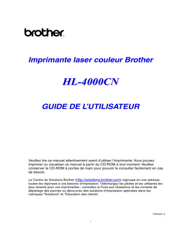 Brother HL-4000CN Color Printer Manuel utilisateur | Fixfr