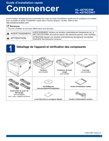 HL-4570CDWT | Brother HL-4570CDW Color Printer Guide d'installation rapide | Fixfr