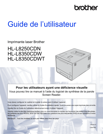 HL-L8250CDN | Brother HL-L8350CDWT Color Printer Manuel utilisateur | Fixfr
