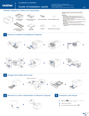 HL-L9200CDWT | Brother HL-L9300CDW(T) Color Printer Guide d'installation rapide | Fixfr