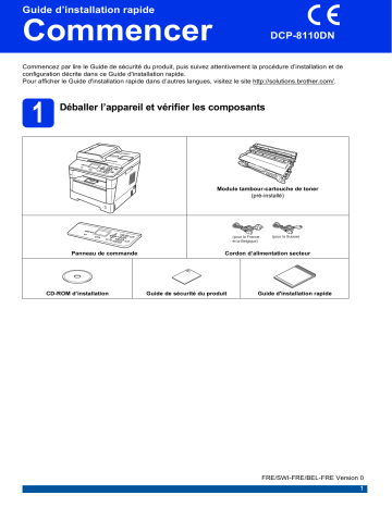 DCP-8150DN | DCP-8155DN | Brother DCP-8110DN Monochrome Laser Fax Guide d'installation rapide | Fixfr