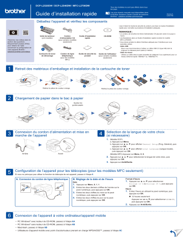 MFC-L2707DW | MFC-L2705DW | DCP-L2540DW | MFC-L2680W | MFC-L2700DW | MFC-L2685DW | Brother DCP-L2520DW Monochrome Laser Fax Guide d'installation rapide | Fixfr
