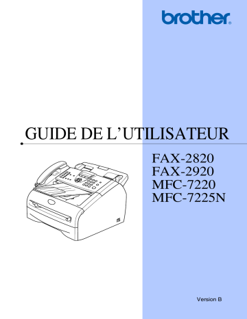 FAX-2910 | FAX-2820 | MFC-7220 | Brother FAX-2920 Monochrome Laser Fax Manuel utilisateur | Fixfr