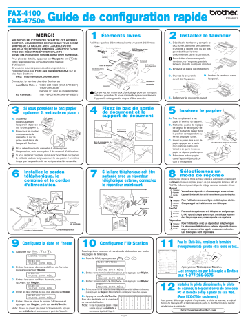 Brother FAX-4100/FAX-4100e Monochrome Laser Fax Guide d'installation rapide | Fixfr