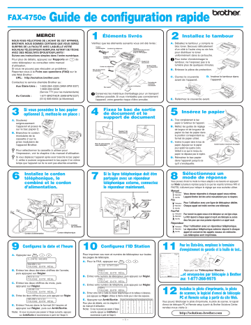 Brother FAX-4750e Monochrome Laser Fax Guide d'installation rapide | Fixfr