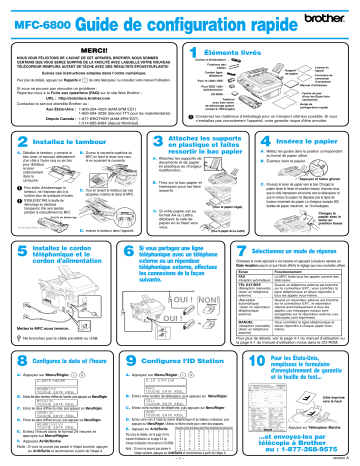 Brother MFC-6800 Monochrome Laser Fax Guide d'installation rapide | Fixfr