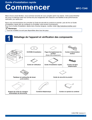 Brother MFC-7240 Monochrome Laser Fax Guide d'installation rapide | Fixfr