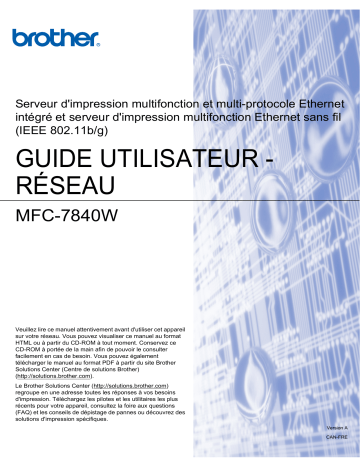 Brother MFC-7840W Monochrome Laser Fax Manuel utilisateur | Fixfr