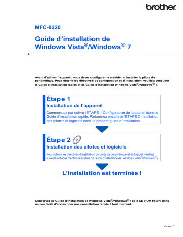 Brother MFC-8220 Monochrome Laser Fax Guide d'installation | Fixfr