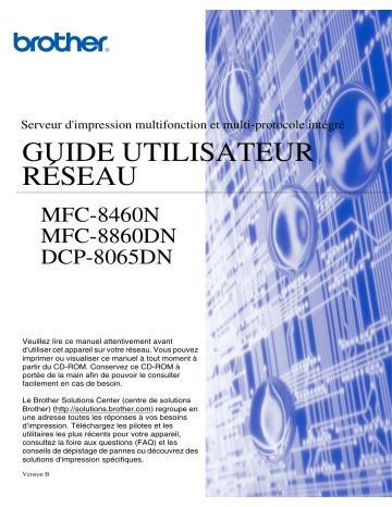 MFC-8460N | Brother MFC-8860DN Monochrome Laser Fax Manuel utilisateur | Fixfr