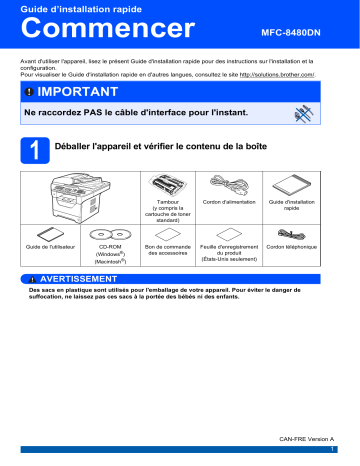 MFC-8480DN | Brother MFC-8680DN Monochrome Laser Fax Guide d'installation rapide | Fixfr