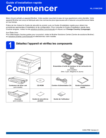 Brother HL-3180CDW Color Fax Guide d'installation rapide | Fixfr