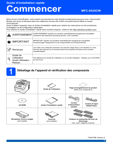 Brother MFC-9325CW Color Fax Guide d'installation rapide | Fixfr