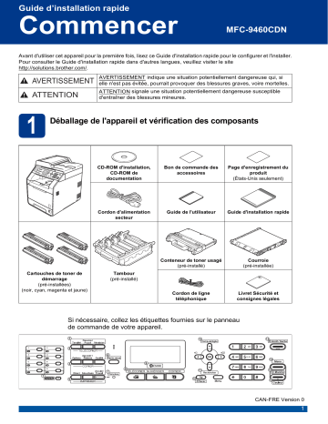 Brother MFC-9460CDN Color Fax Guide d'installation rapide | Fixfr