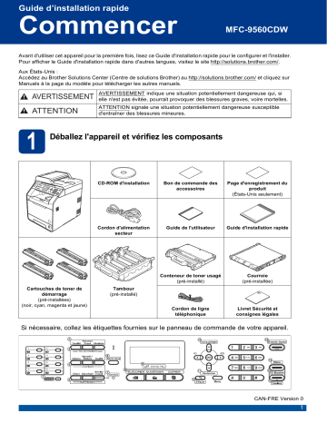 Brother MFC-9560CDW Color Fax Guide d'installation rapide | Fixfr