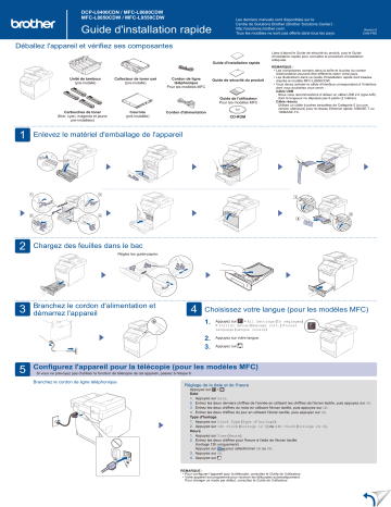 MFC-L8600CDW | MFC-L9550CDW | Brother MFC-L8850CDW Color Fax Guide d'installation rapide | Fixfr