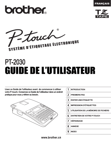 PT-2030AD | Brother PT-2030 P-touch Manuel utilisateur | Fixfr