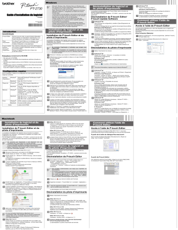 Brother PT-2730 P-touch Guide d'installation | Fixfr