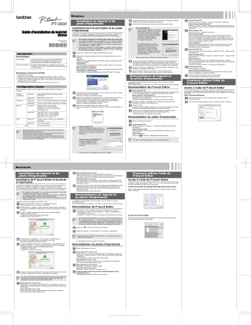 Brother PT-9600 P-touch Guide d'installation | Fixfr