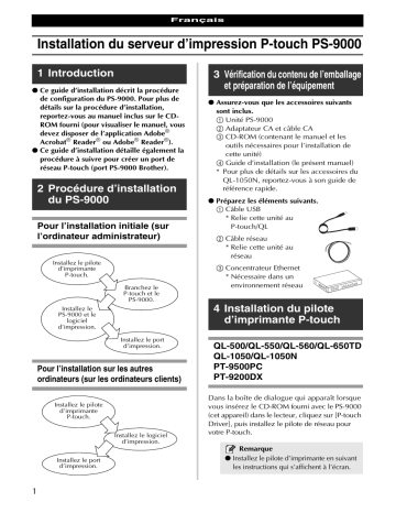 Brother PS-9000 Label Printer Guide d'installation rapide | Fixfr