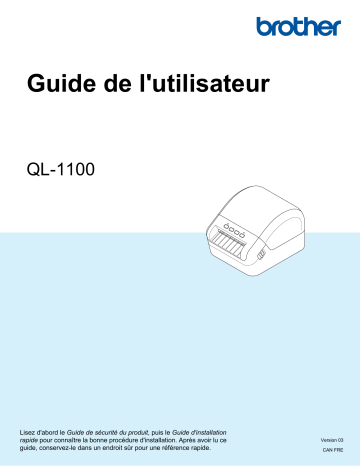 Brother QL-1100 Label Printer Manuel utilisateur | Fixfr