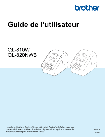 QL-820NWB | Brother QL-810W Label Printer Manuel utilisateur | Fixfr