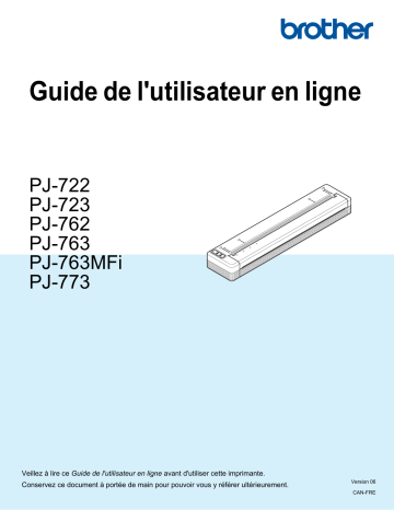 PJ-773 | PJ-722 | PJ-762 | PJ-723 | PJ-763MFi | Brother PJ-763 Mobile Printer Manuel utilisateur | Fixfr